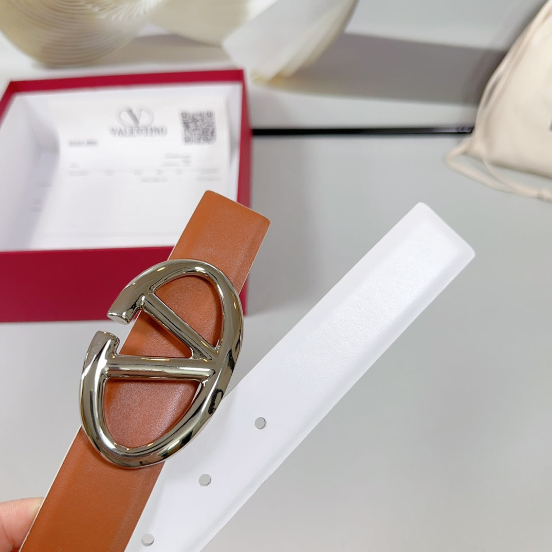 The Bold Edition Reversible Belt 30mm Brown White Calfskin Silver Buckle