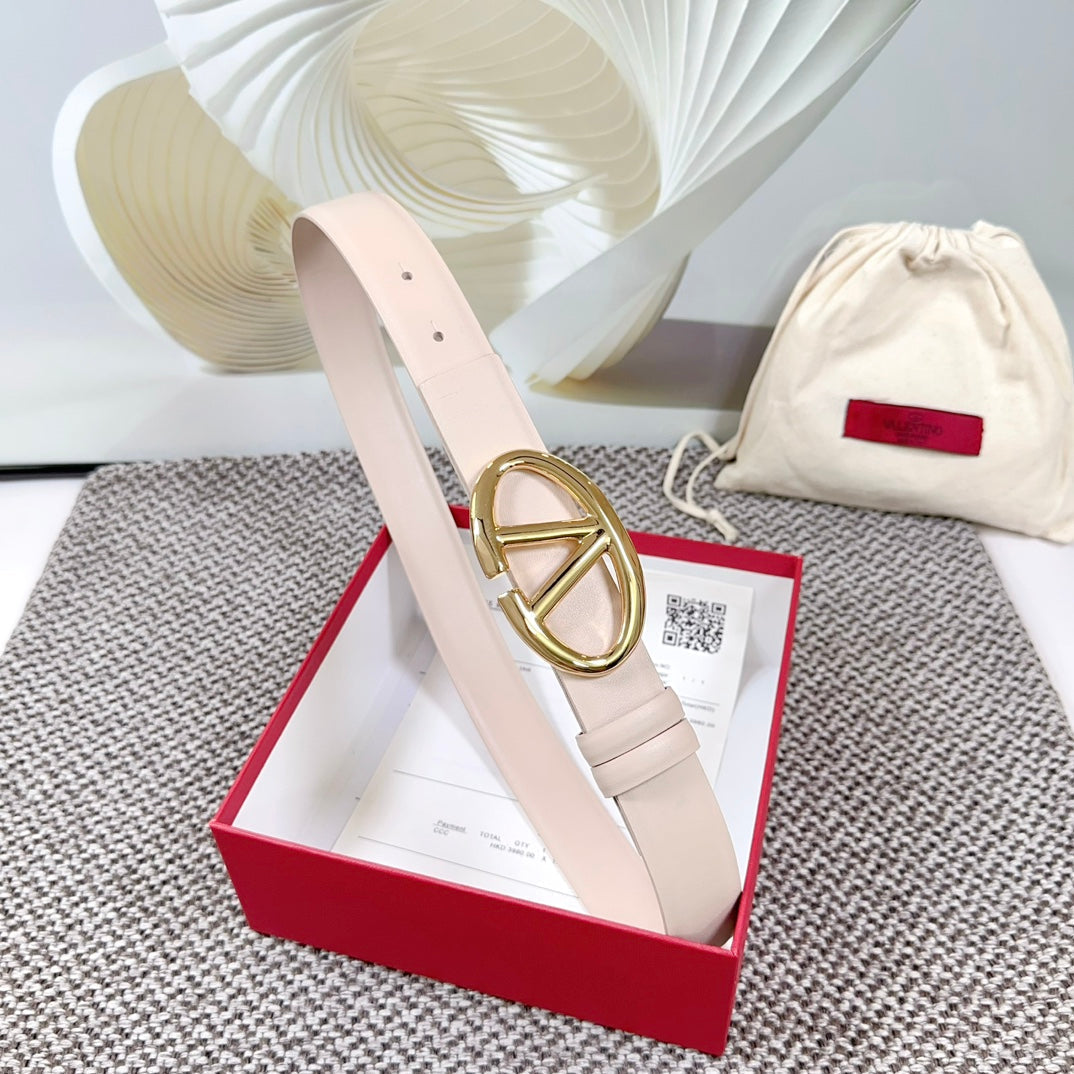 The Bold Edition Reversible Belt 30mm Pastel Pink Calfskin Gold Buckle