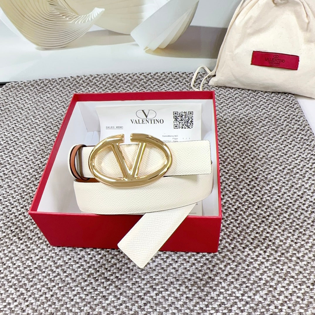 The Bold Edition Reversible Belt 30mm Cream Brown Grained Calfskin Gold Buckle