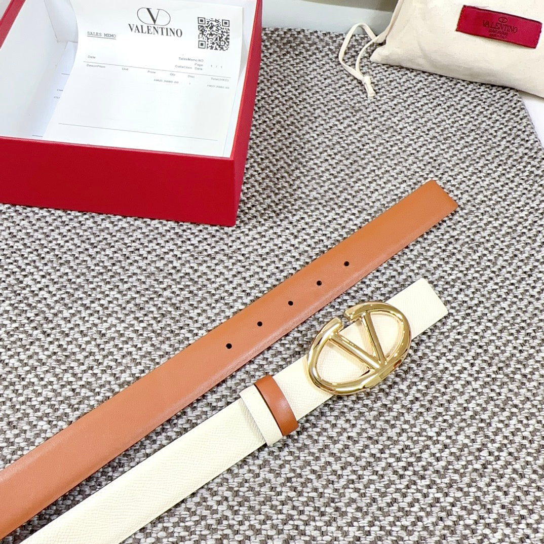 The Bold Edition Reversible Belt 30mm Cream Brown Grained Calfskin Gold Buckle