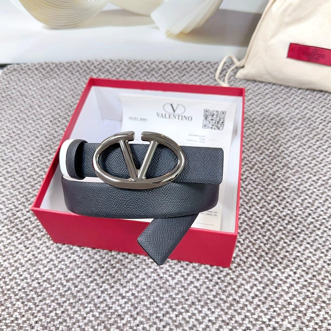 The Bold Edition Reversible Belt 30mm Black White Grained Calfskin Black Buckle