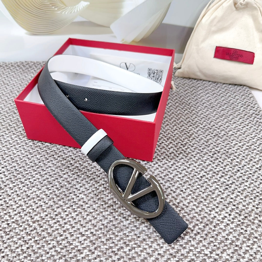 The Bold Edition Reversible Belt 30mm Black White Grained Calfskin Black Buckle
