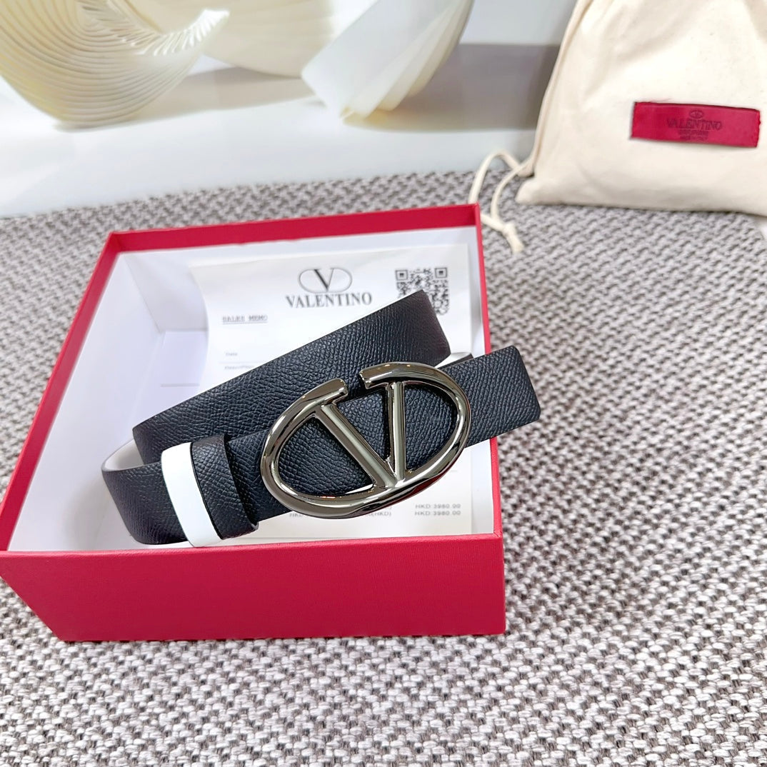 The Bold Edition Reversible Belt 30mm Black White Grained Calfskin Black Buckle