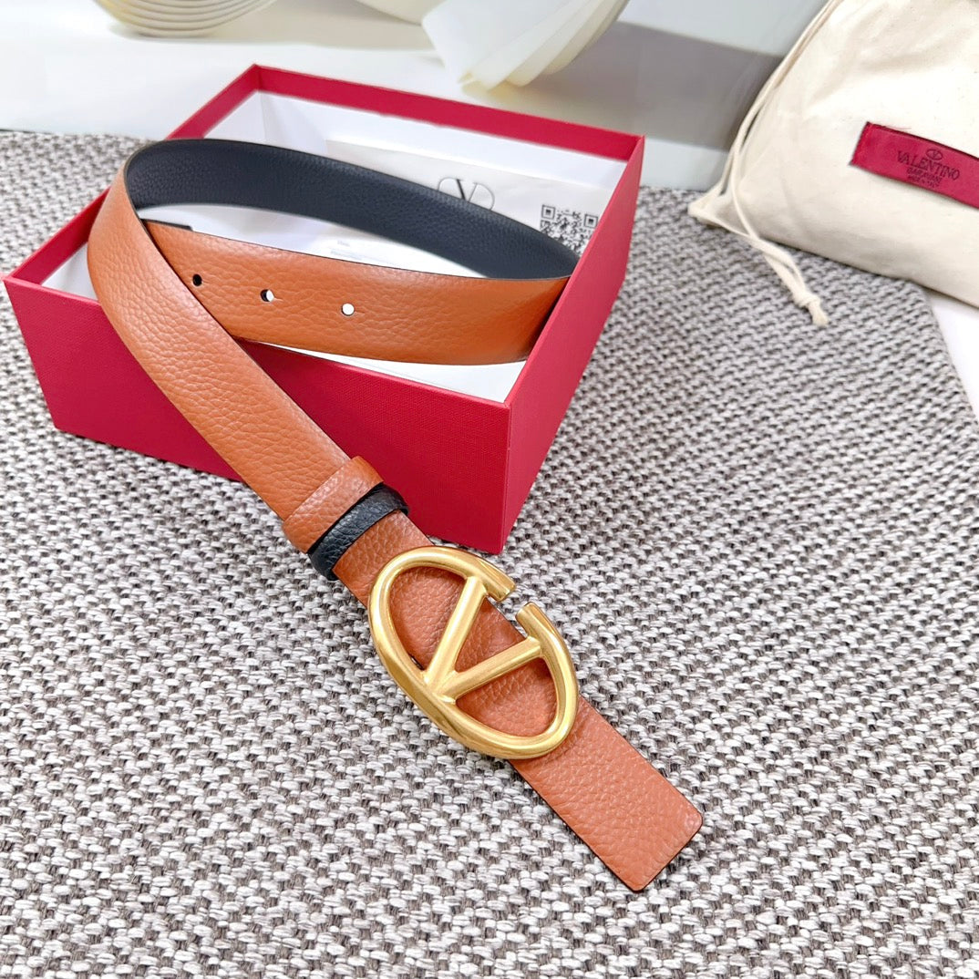 The Bold Edition Reversible Belt 30mm Brown Black Grained Calfskin Gold Buckle