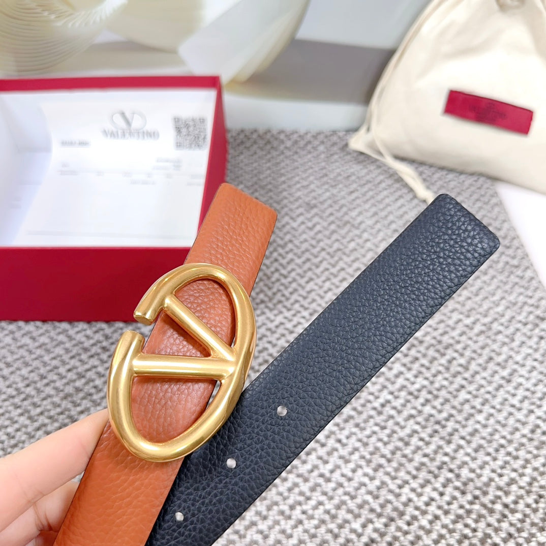 The Bold Edition Reversible Belt 30mm Brown Black Grained Calfskin Gold Buckle