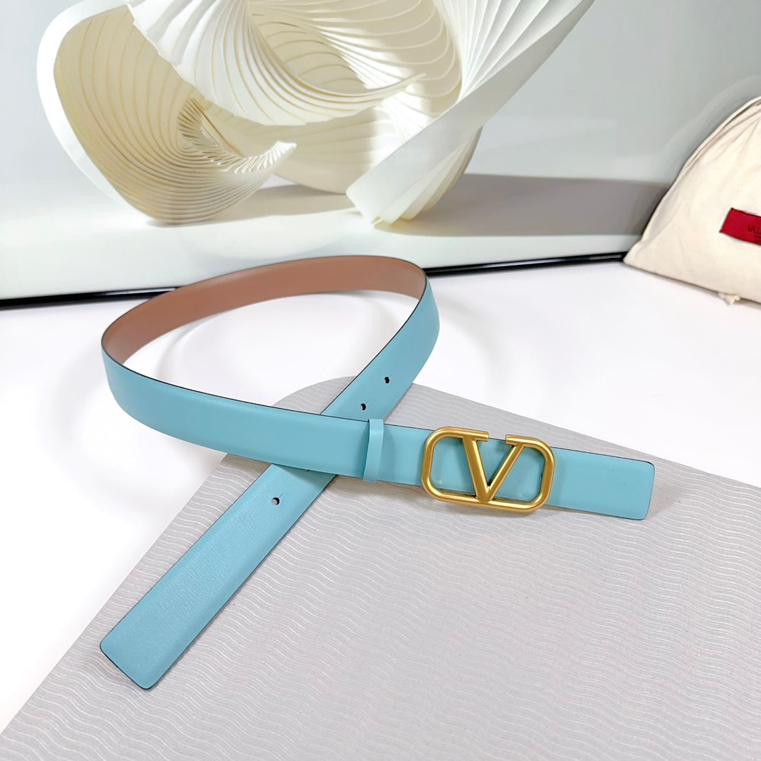 The Bold Edition Belt 30mm Cloud BLue Rose Calfskin Gold Buckle