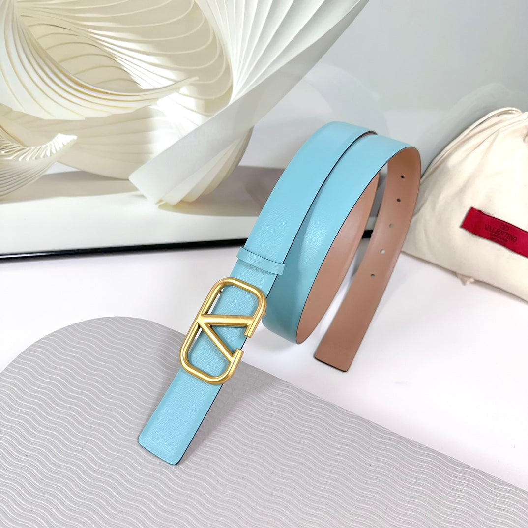 The Bold Edition Belt 30mm Cloud BLue Rose Calfskin Gold Buckle