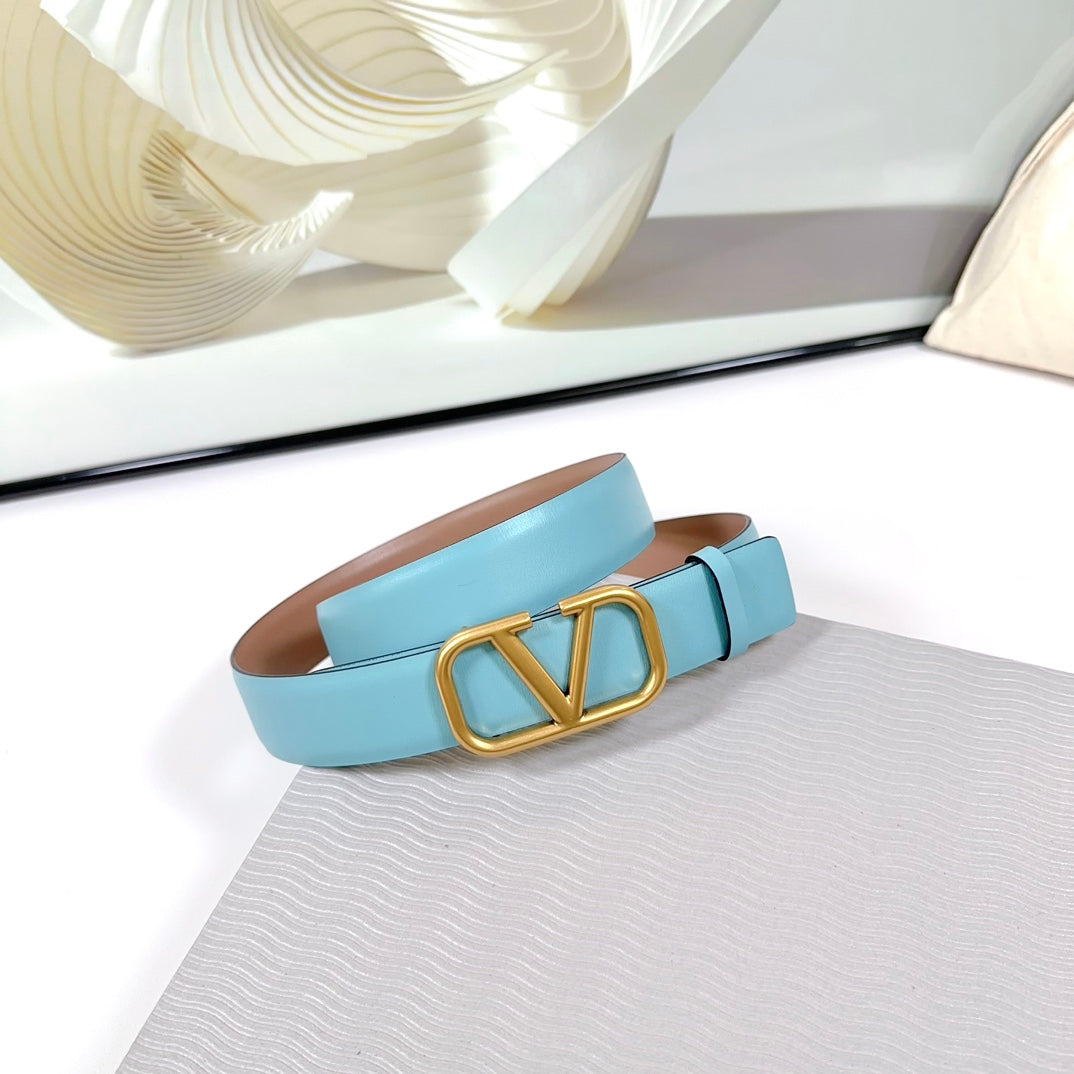 The Bold Edition Belt 30mm Cloud BLue Rose Calfskin Gold Buckle