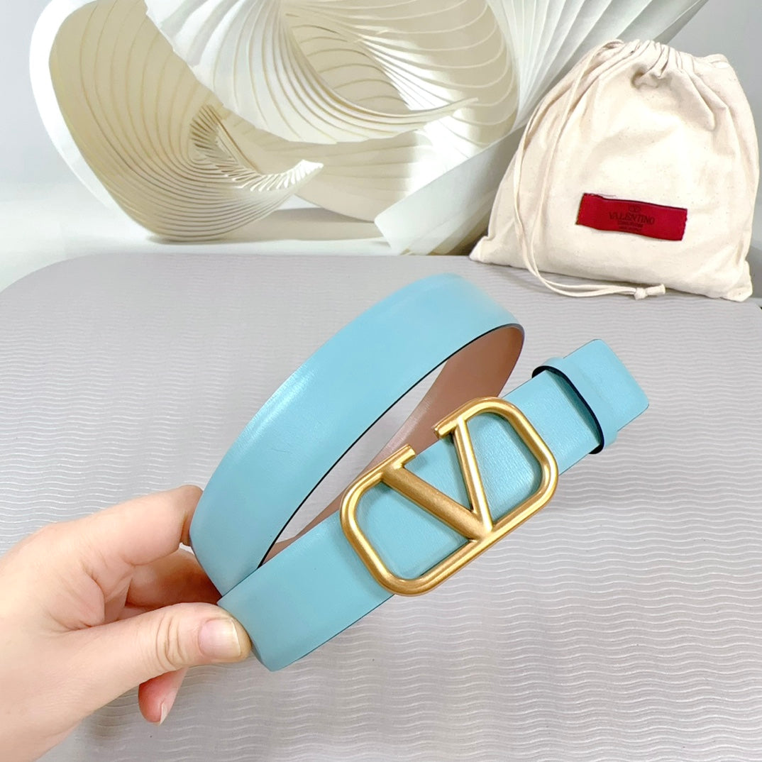 The Bold Edition Belt 30mm Cloud BLue Rose Calfskin Gold Buckle