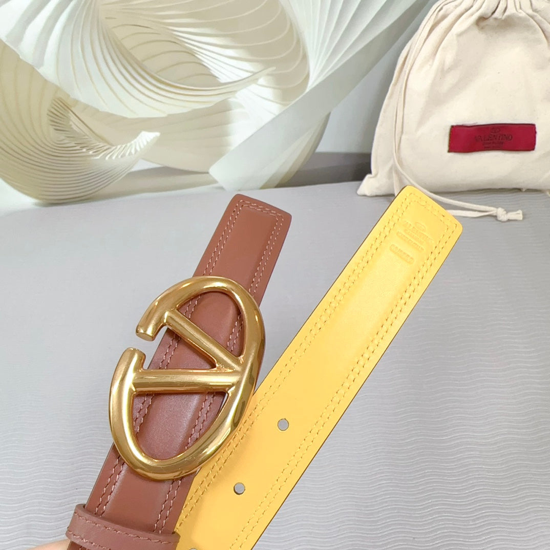 The Bold Edition Belt 30mm Brown Yellow Calfskin Gold Buckle