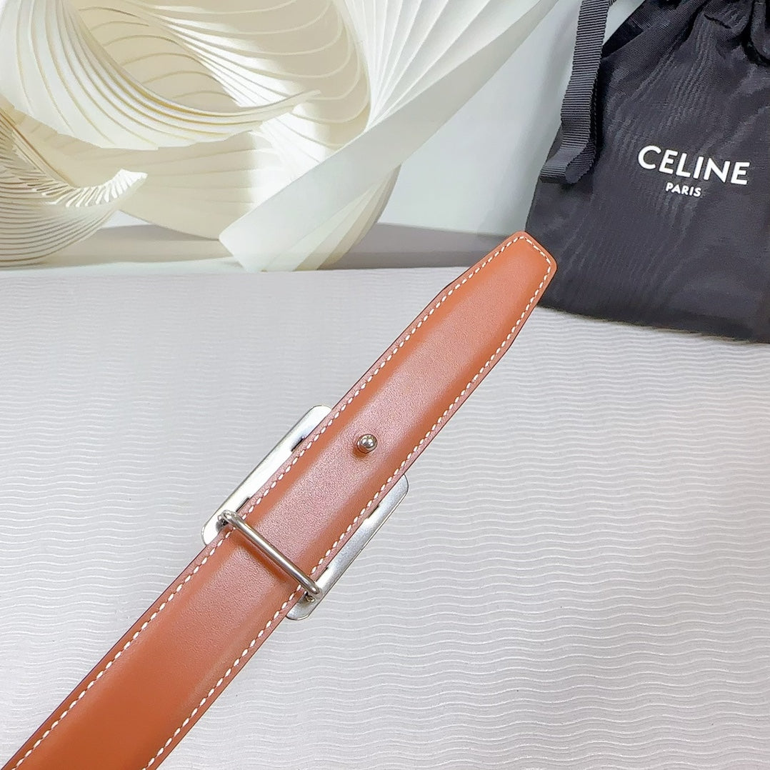 CEL Silver Buckle Belt  25mm Black Calfskin 178252