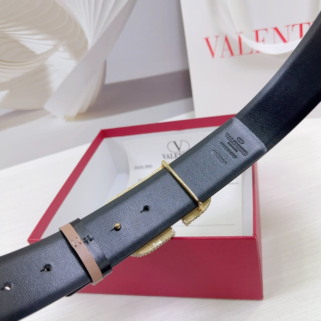 VLOGO SIGNATURE REVERSIBLE BELT 40MM ROSE BLACK CALFSKIN SILVER BUCKLE