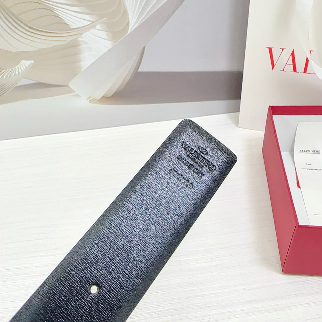 VLOGO SIGNATURE REVERSIBLE BELT 40MM ROSE BLACK CALFSKIN SILVER BUCKLE