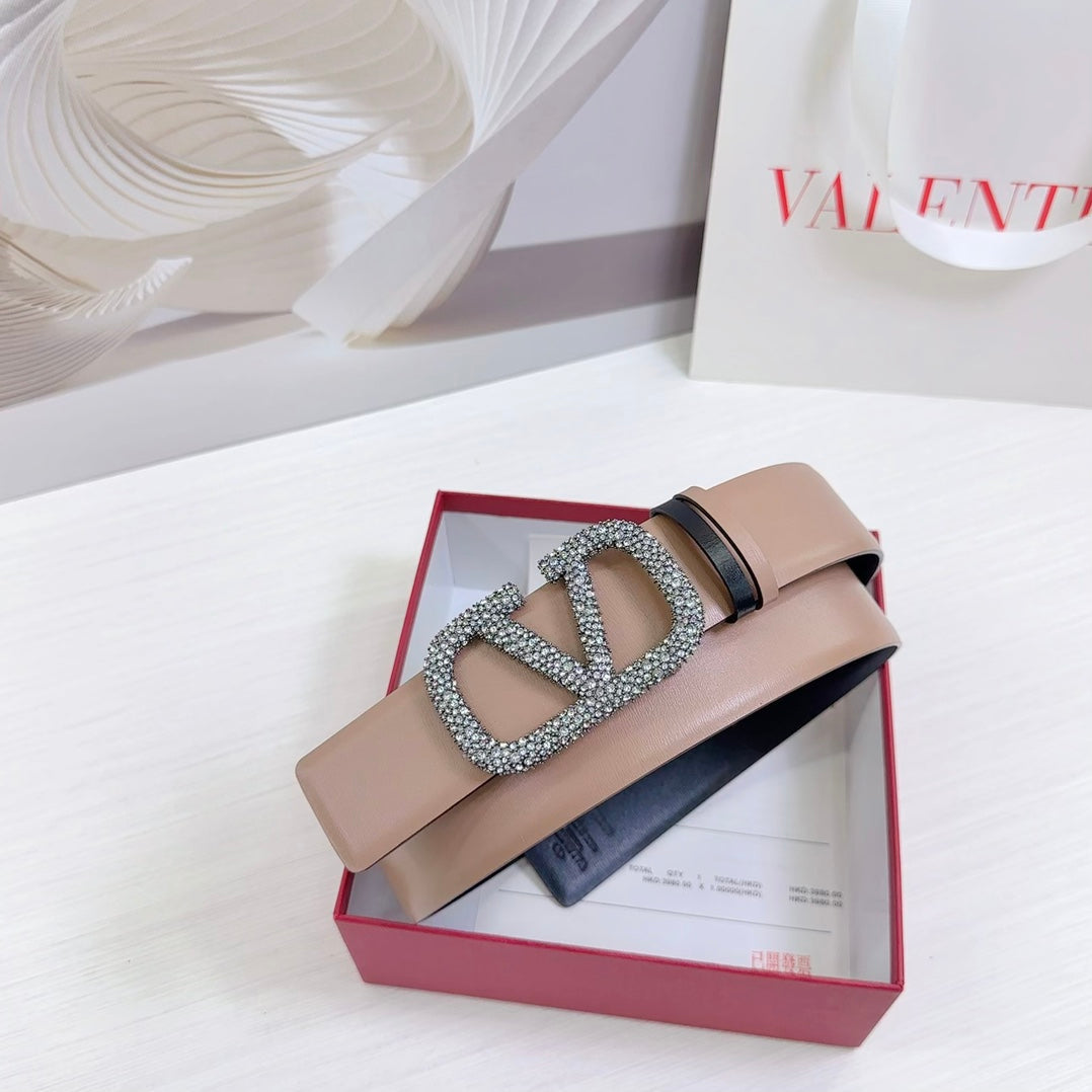 VLOGO SIGNATURE REVERSIBLE BELT 40MM ROSE BLACK CALFSKIN SILVER BUCKLE