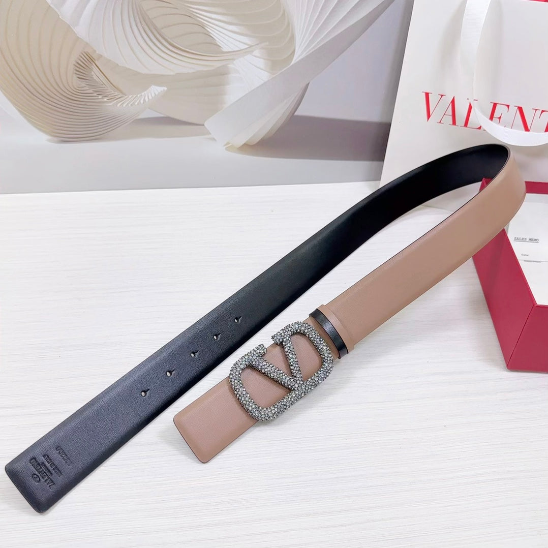 VLOGO SIGNATURE REVERSIBLE BELT 40MM ROSE BLACK CALFSKIN SILVER BUCKLE