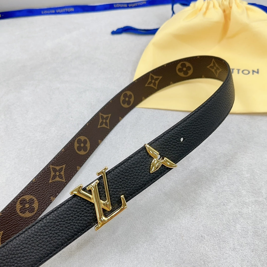 Pretty LV 30mm Reversible Belt Black Grained Calfskin