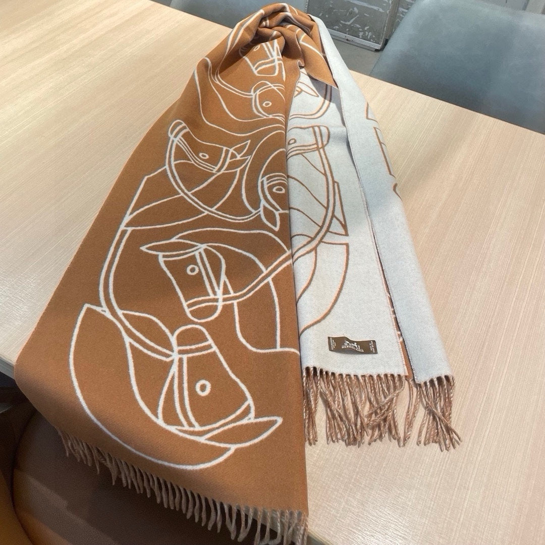 Casaque Entrelacs Equestres Scarf 195 CM Brown Mix White Cashmere