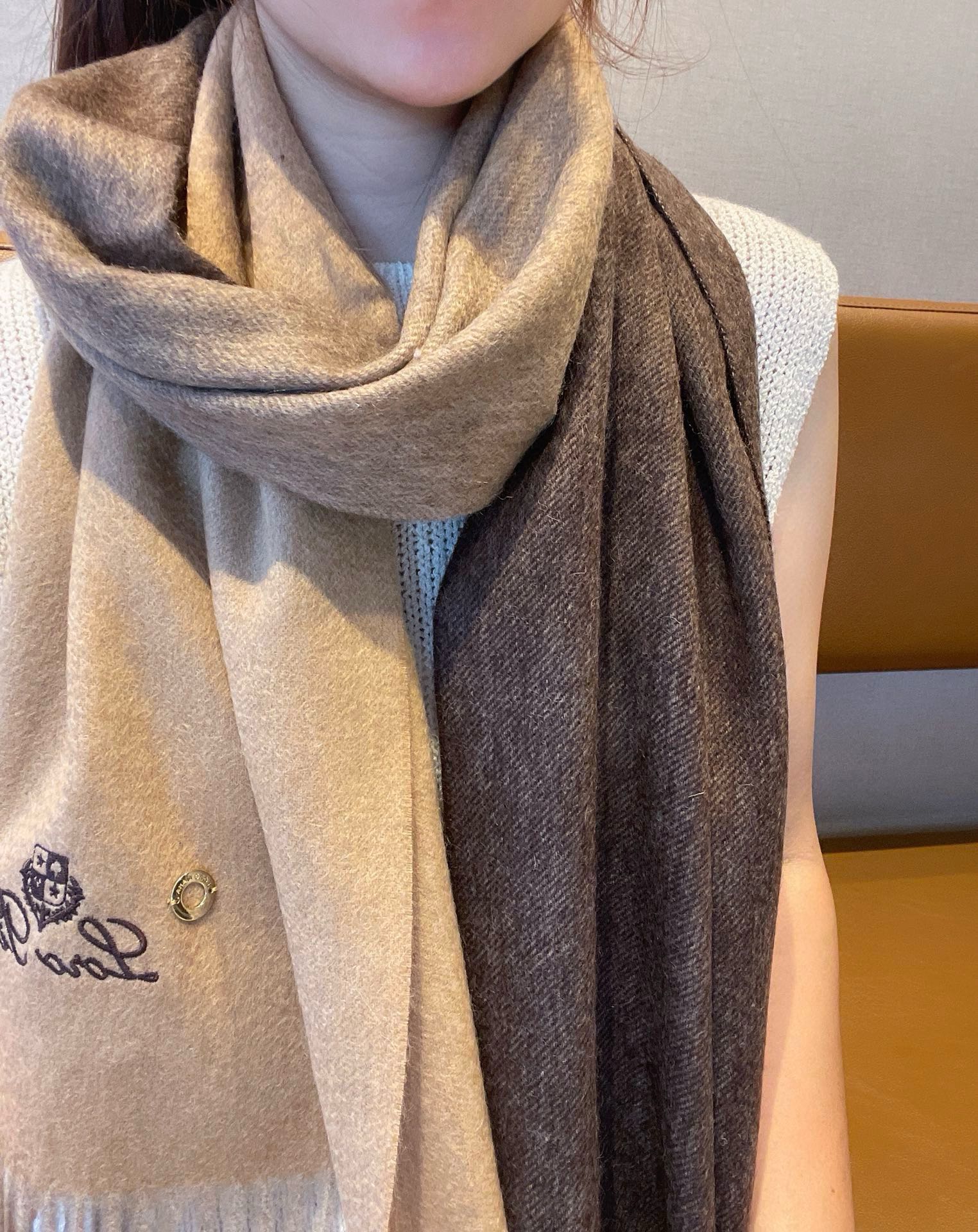LP Grande Unita Scarf 190 CM In Dark Beige Gradient Brown Earth Cashmere 430414