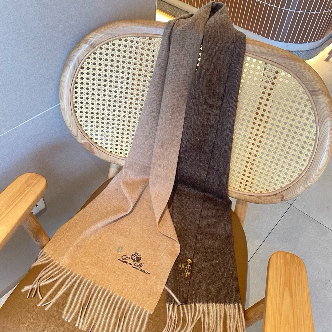 LP Grande Unita Scarf 190 CM In Dark Beige Gradient Brown Earth Cashmere 430414