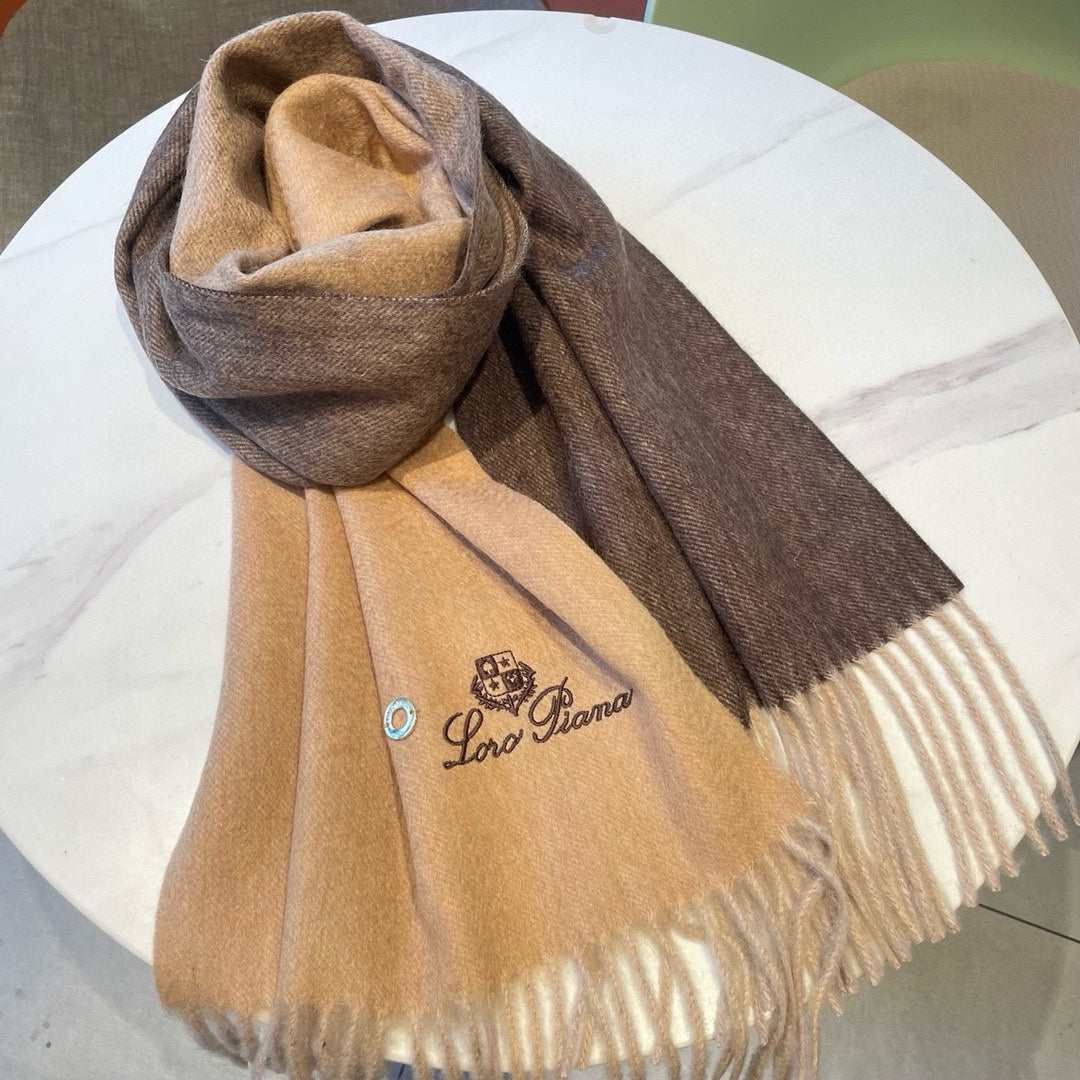 LP Grande Unita Scarf 190 CM In Dark Beige Gradient Brown Earth Cashmere 430414