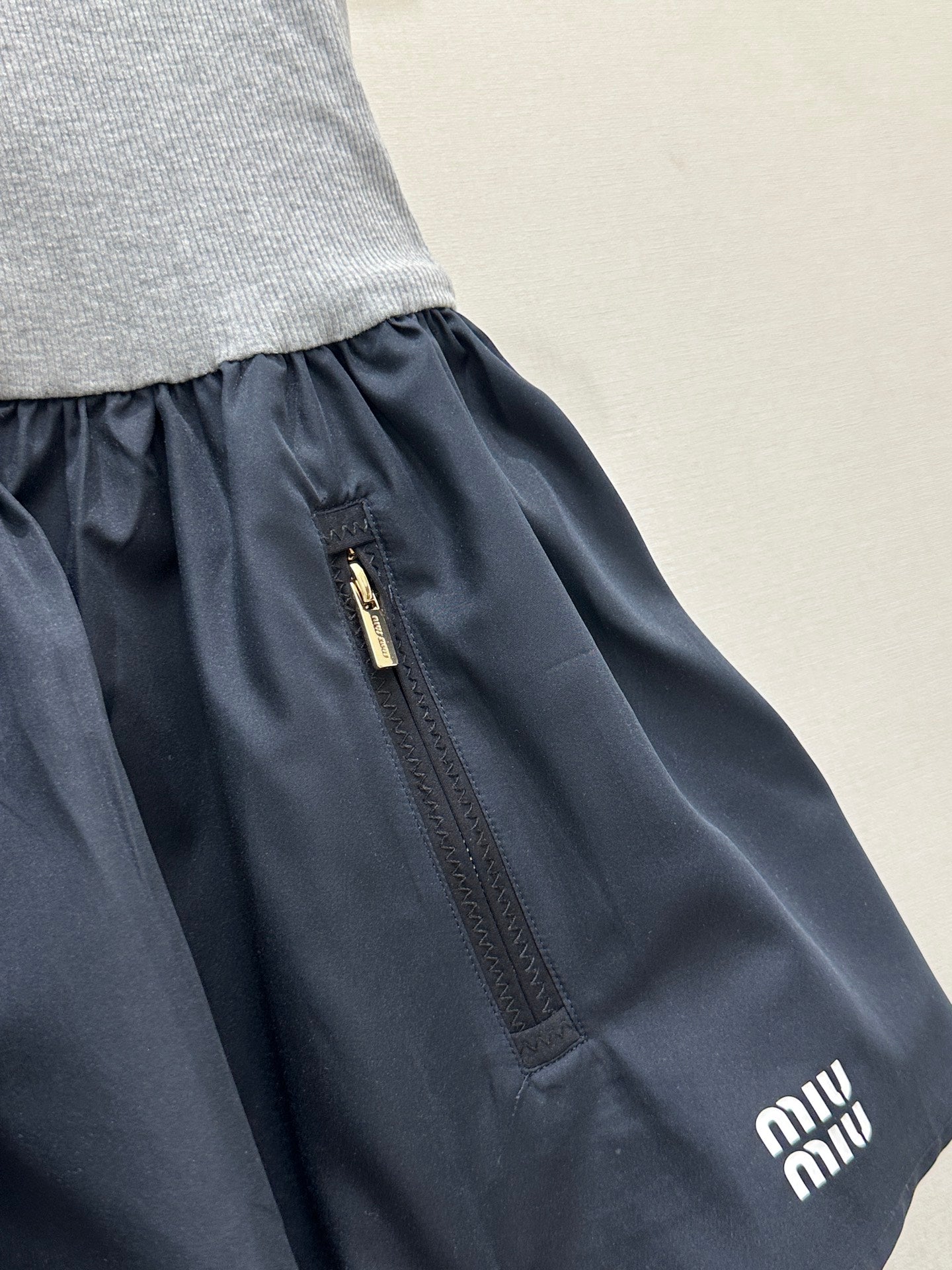 Miumiu 2026 Jersey And Poplin Skirt Grey Navy Blue Cotton 136562