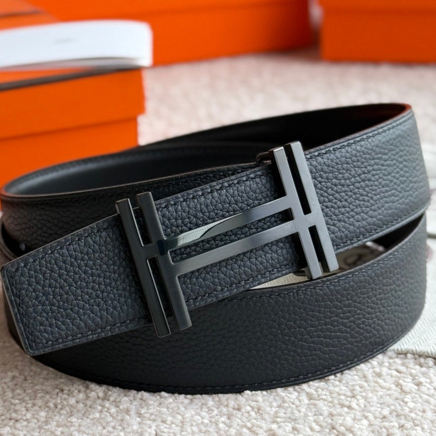 HM H Au Carre Buckle Belt 38mm Black Calfskin 187506