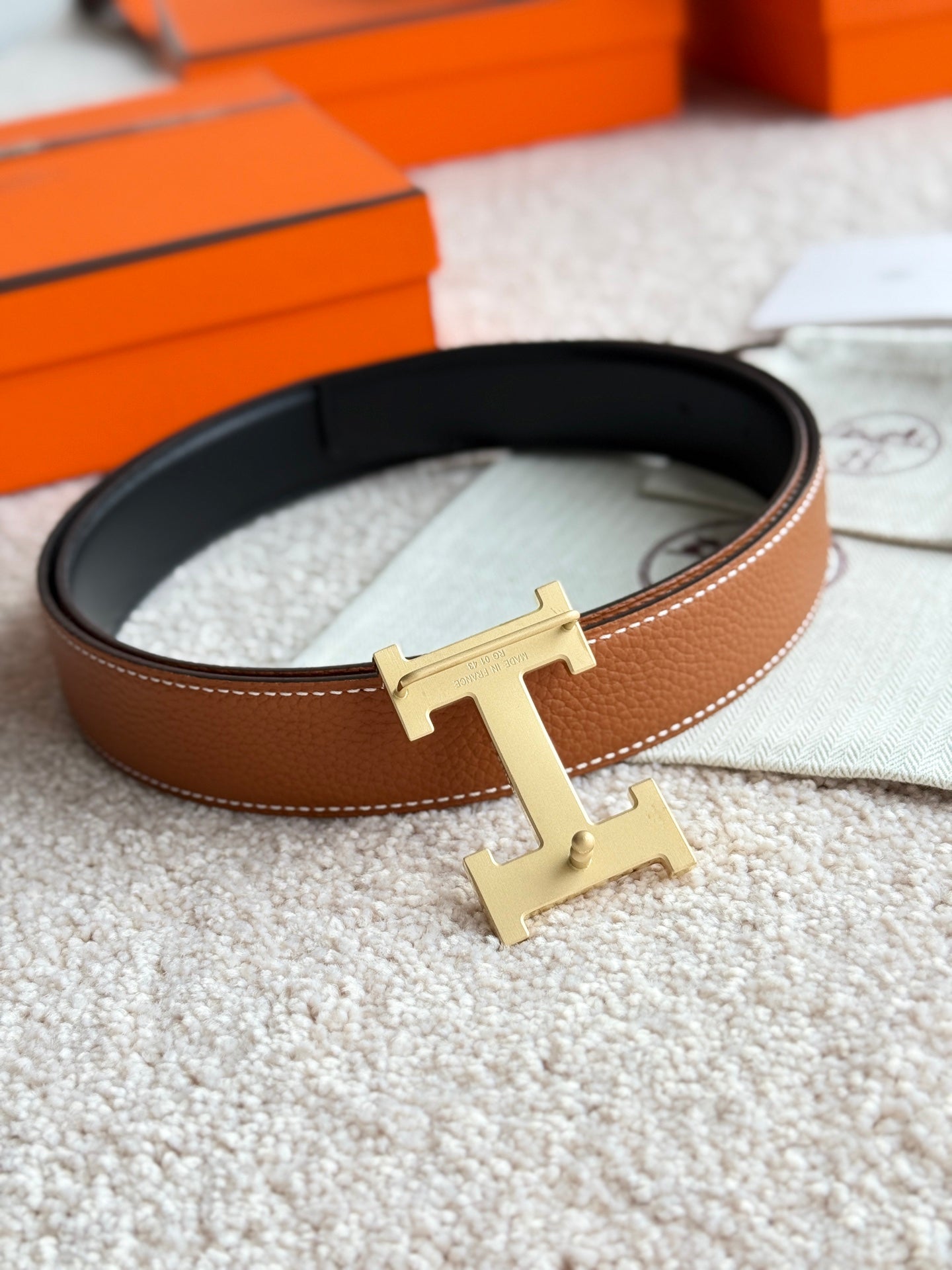 HM Gold H 5382 Faubourg Buckle Belt 32mm Brown Leather 187599