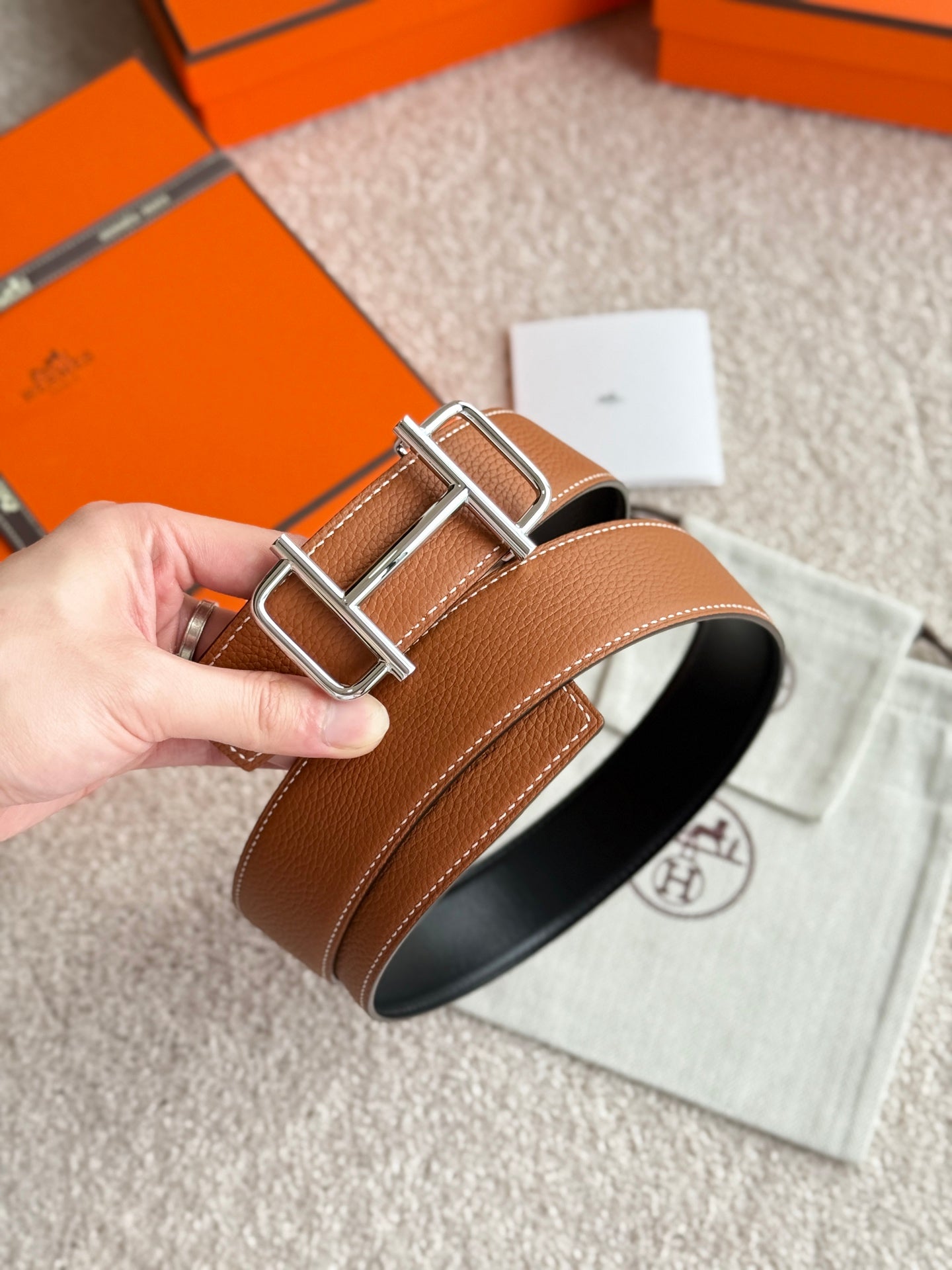 HM 38mm Royal Buckle Belt Black Brown Leather 188229