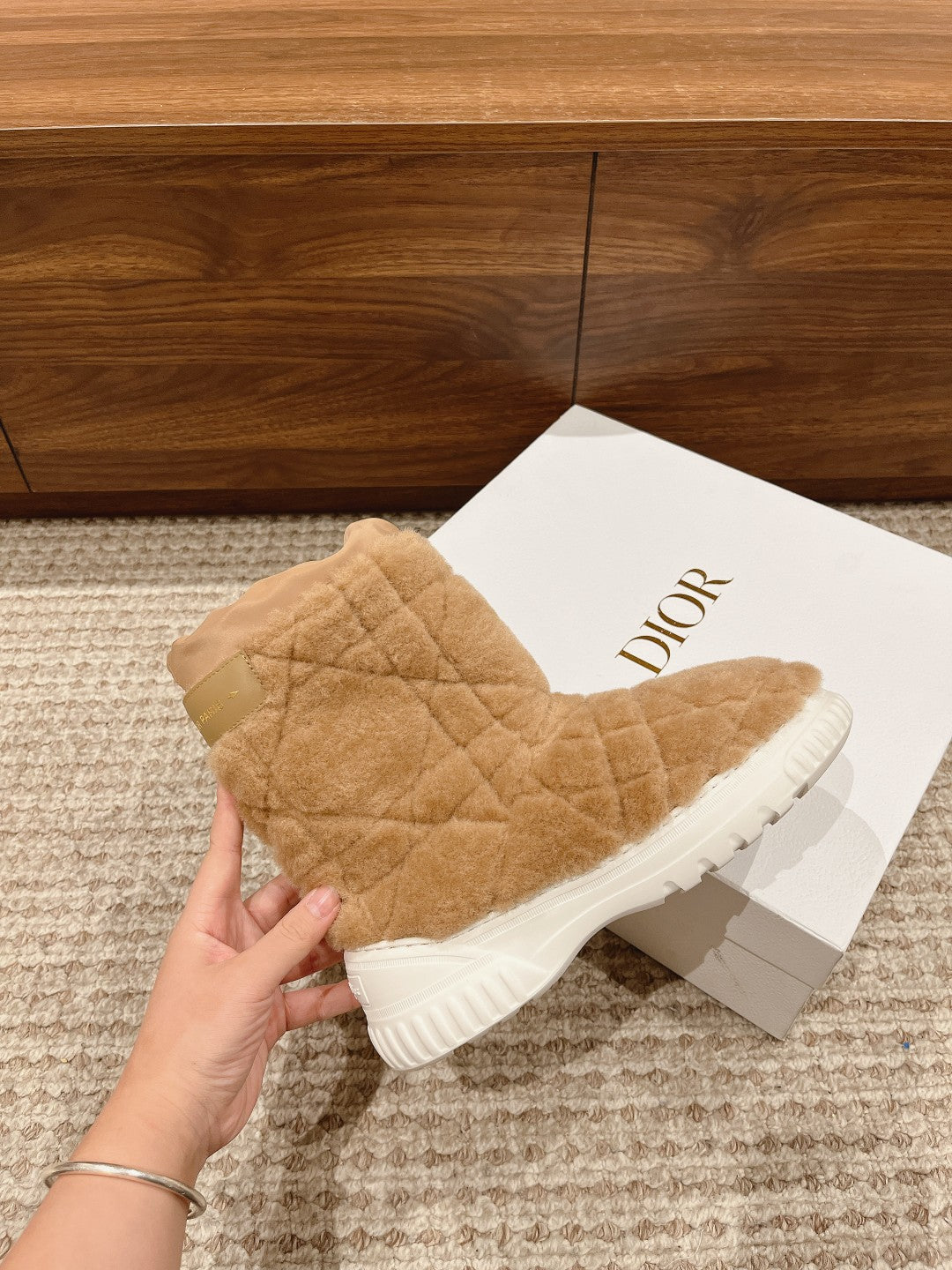 CD Ankle Boots Beige Fleece And Windbreaker Fabric