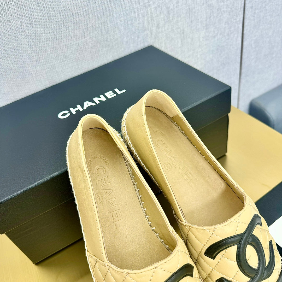 espadrilles beige black quilted calfskin