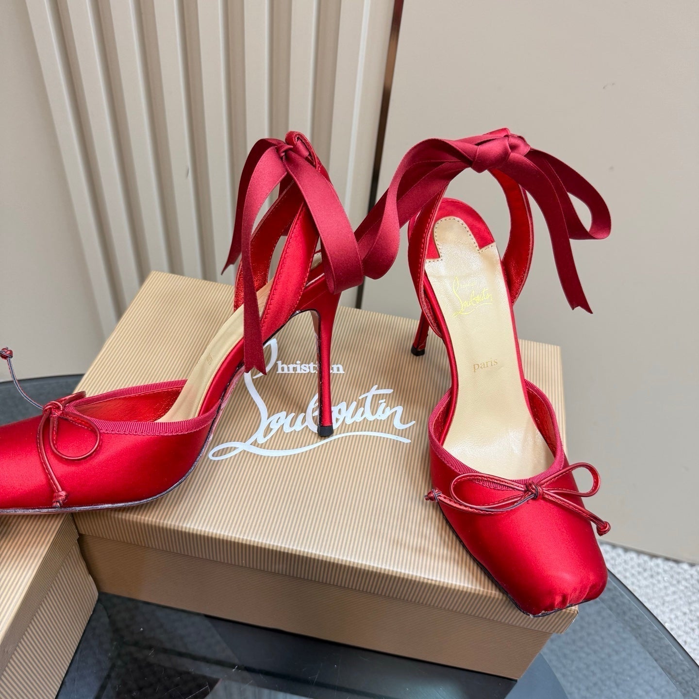 CL 25C Cassia Lace Up 100mm Red Silk 215858