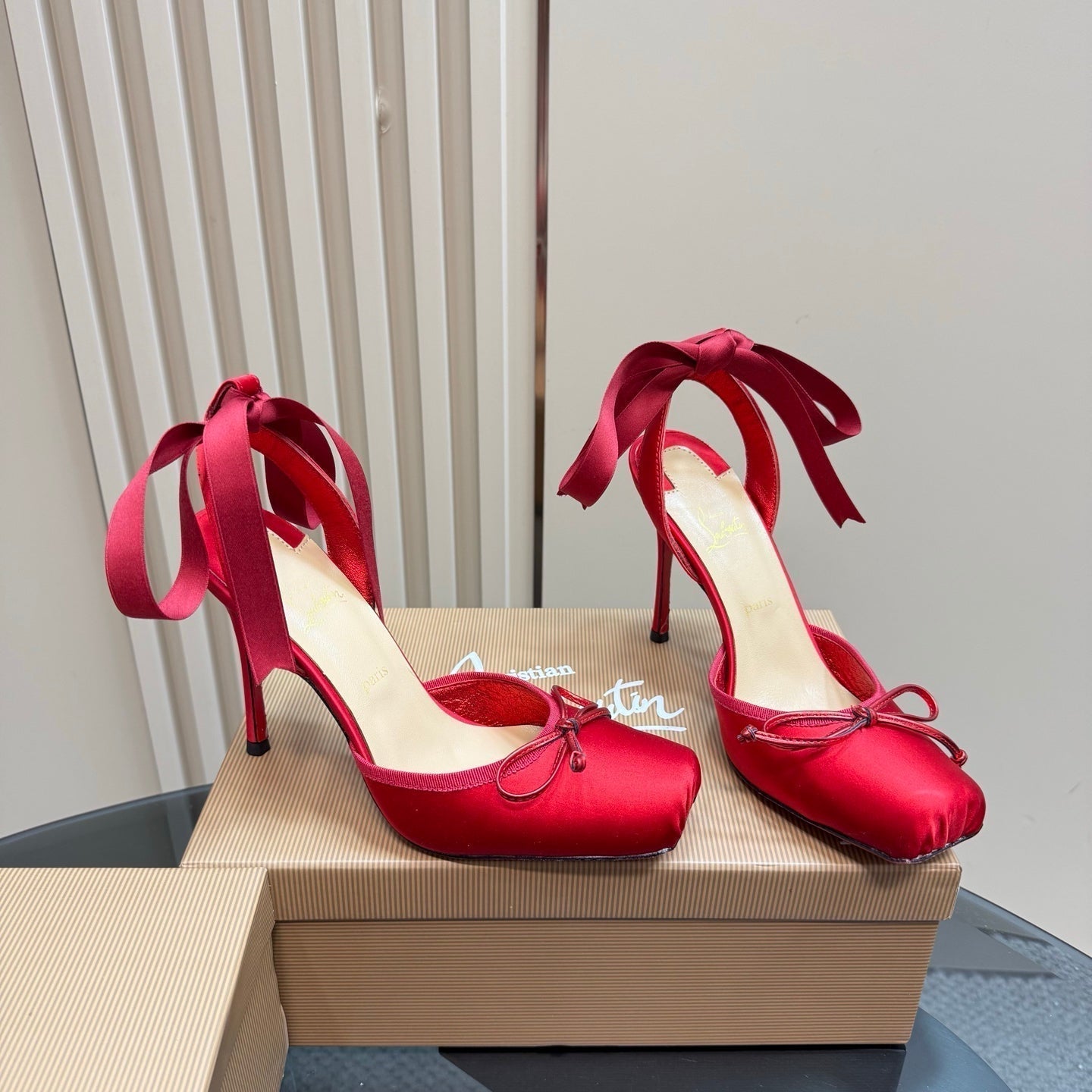 CL 25C Cassia Lace Up 100mm Red Silk 215858