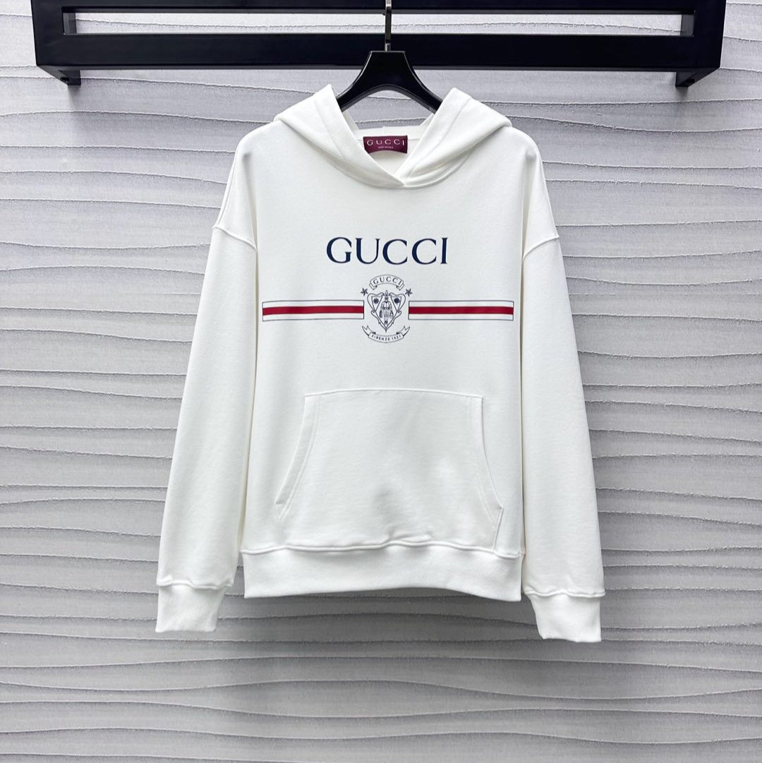GG White Blue Printed Cotton Jersey Hooded Sweatshirt