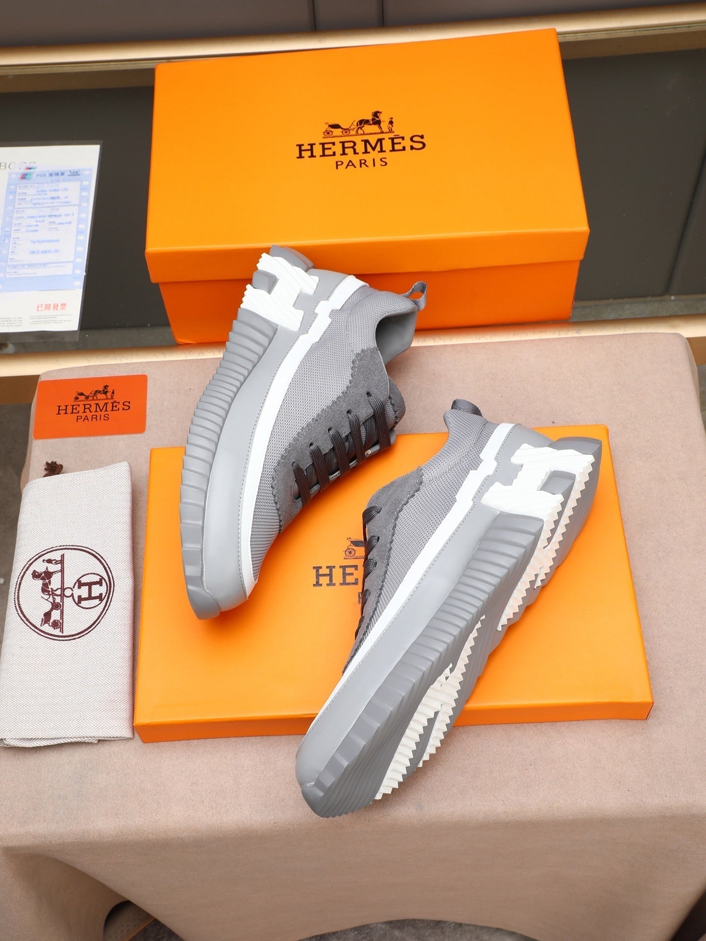 HM Men's Bouncing Sneaker Grey Calfskin Fabric 754132