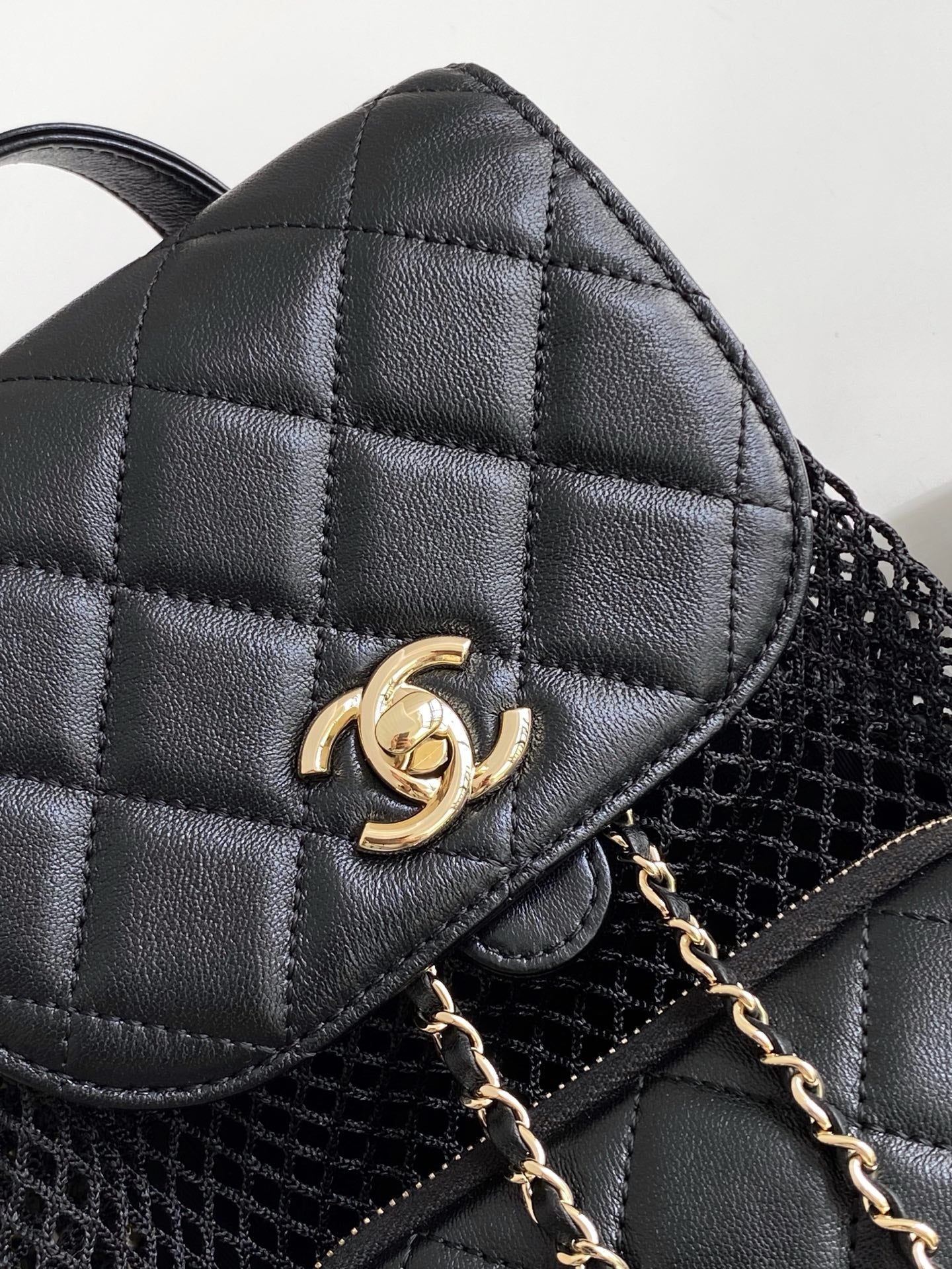 cc 25S Backpack 25cm Black Mesh Calfskin