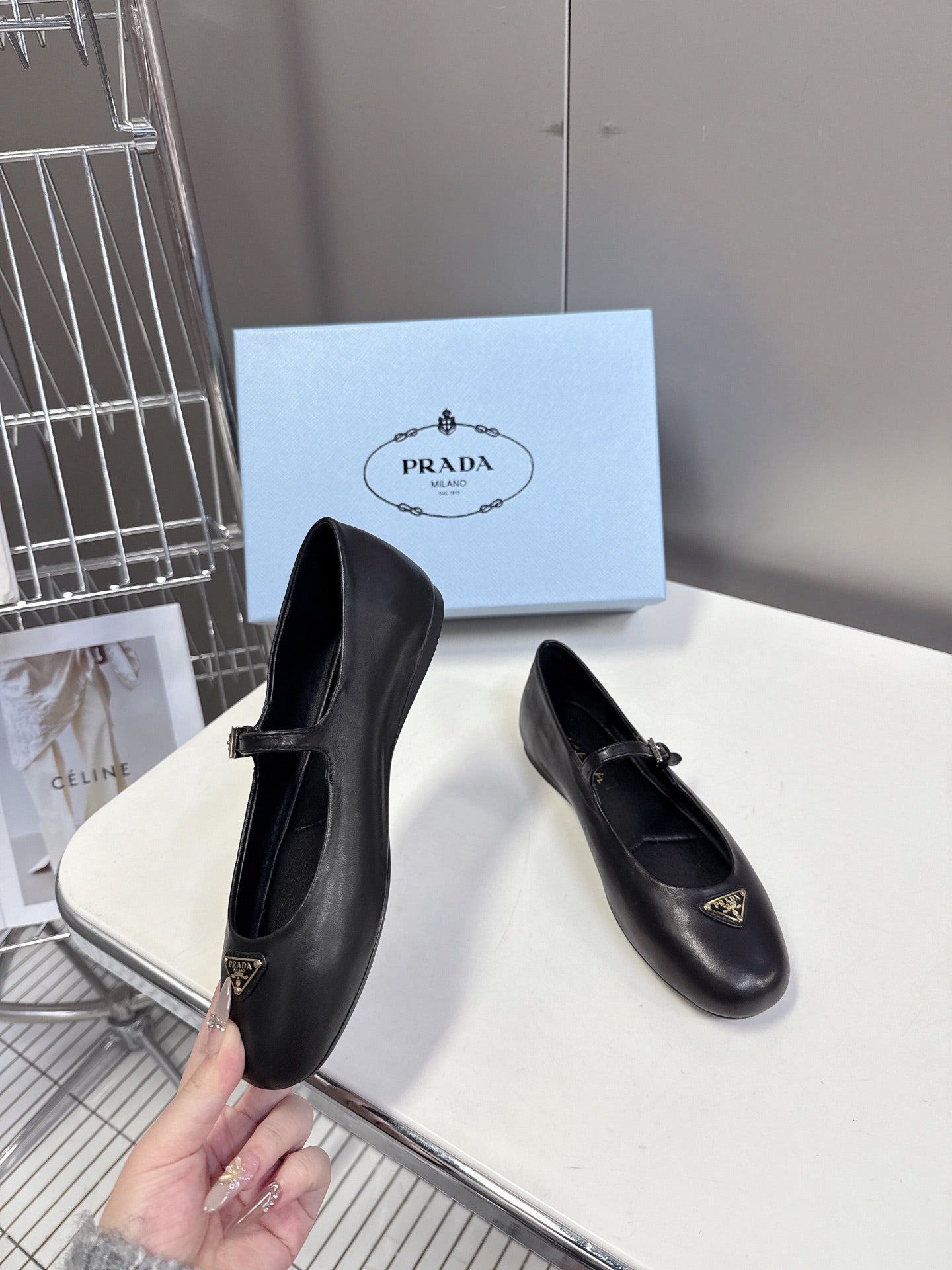 Prada Ballet Flat Black Patent Sheepskin