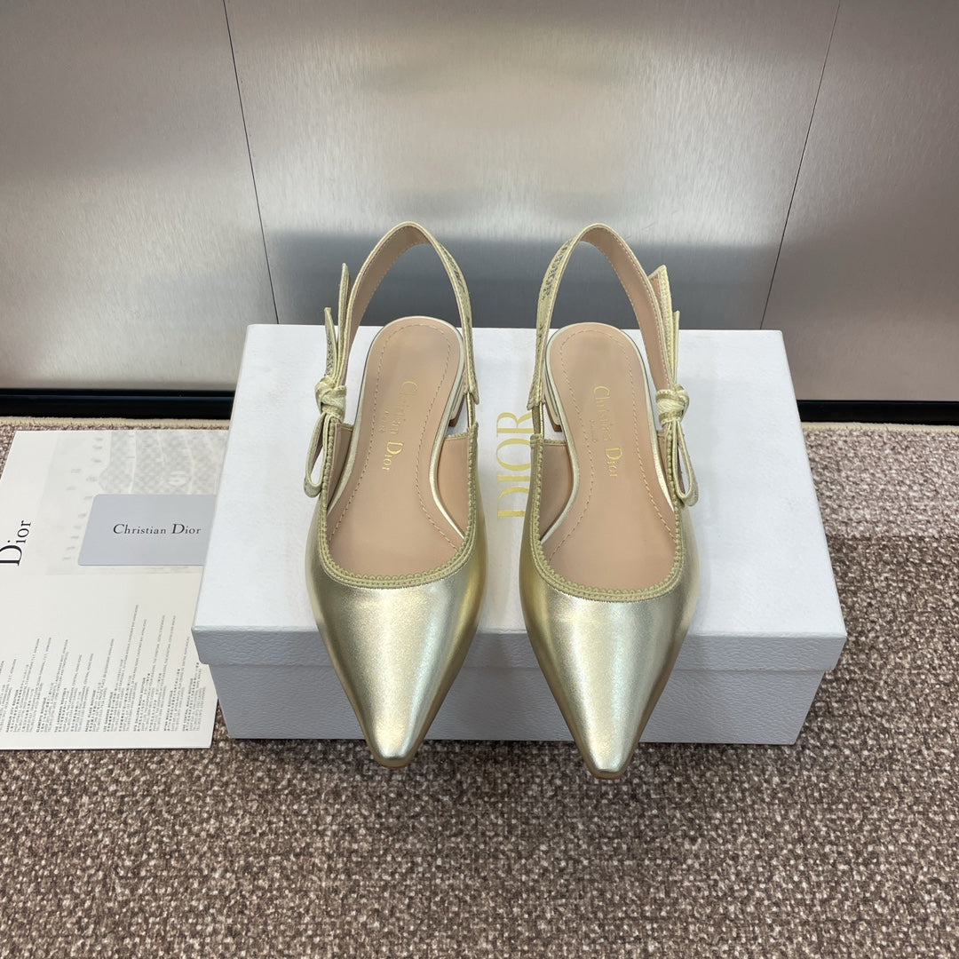 cd slingback flat gold green cakfskin