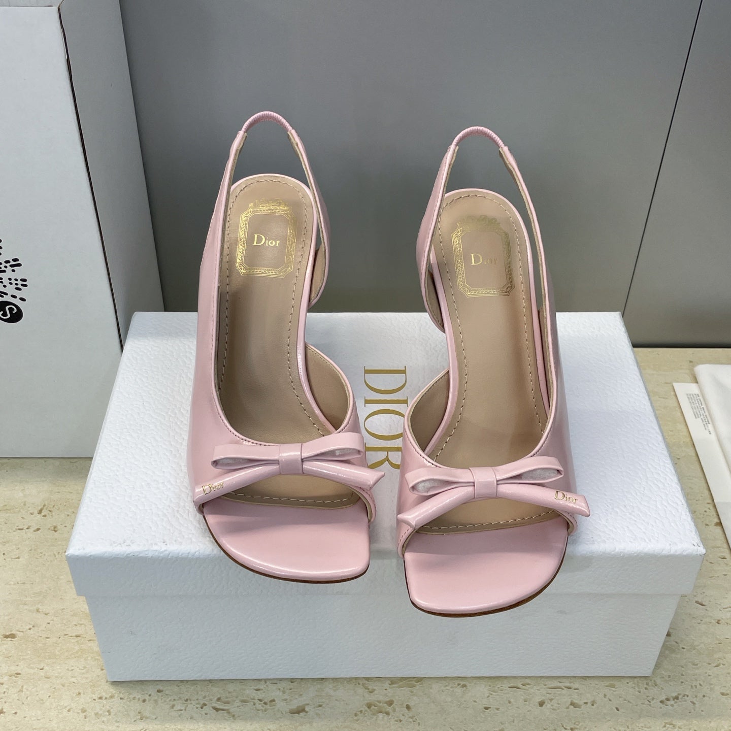 Dior 2026 Bow Heeled Slingback Sandal 75mm Pink Lambskin 607567