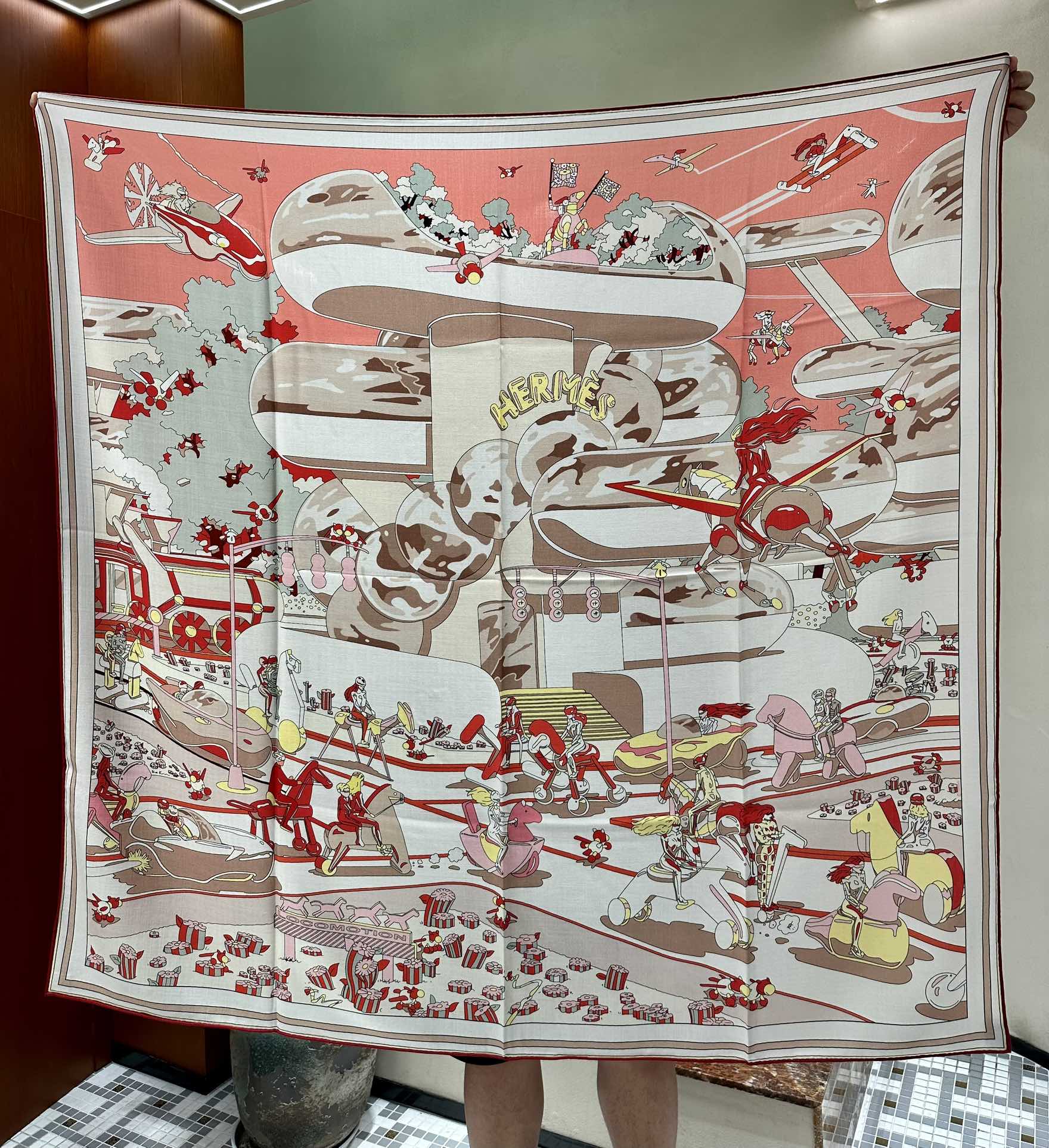Locomotion Shawl 140 CM In Red Colorful Cashmere And Silk 384145