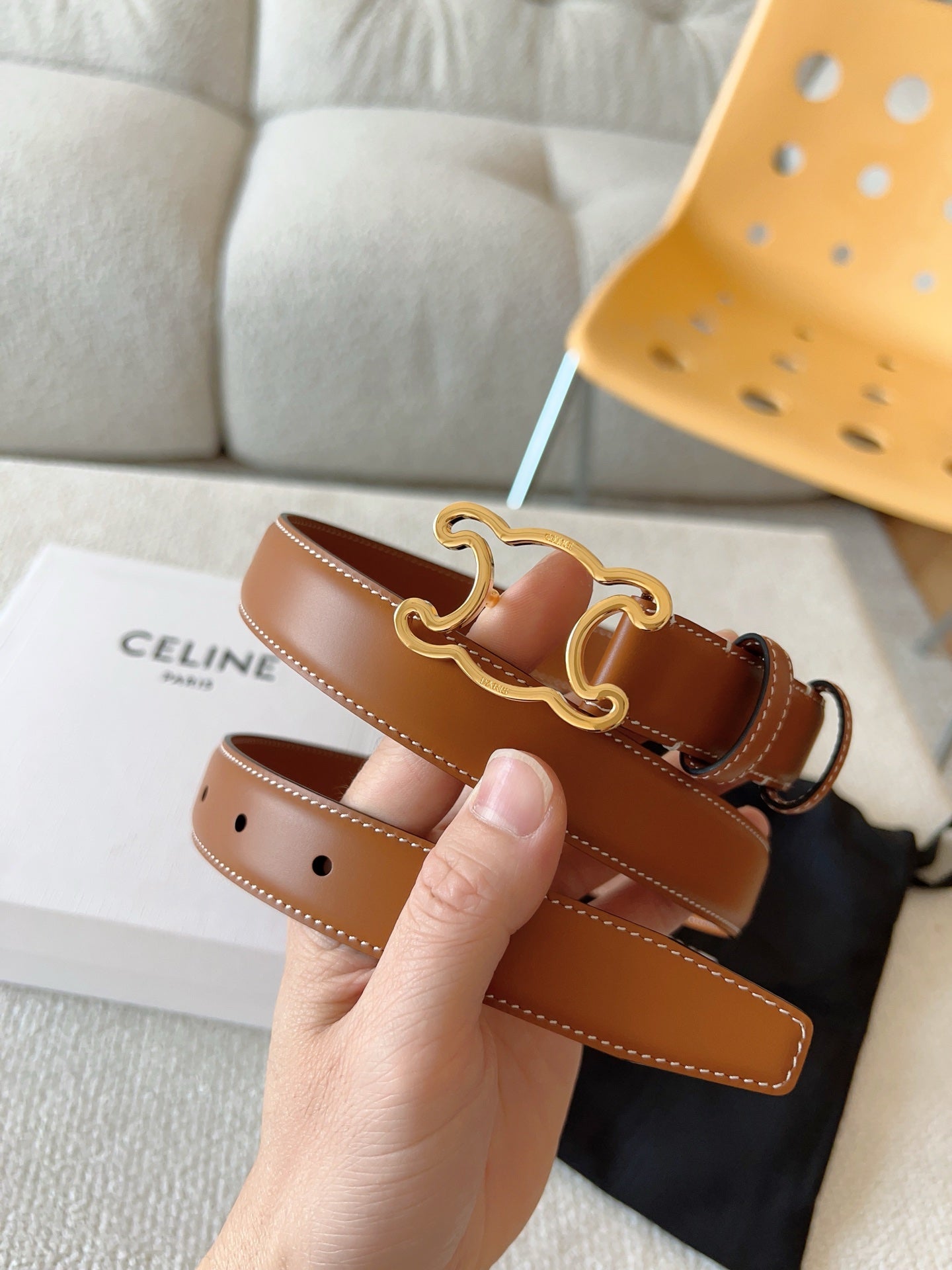 CL Gold 25mm Triomphe Enamel Brown Cowhide 607412
