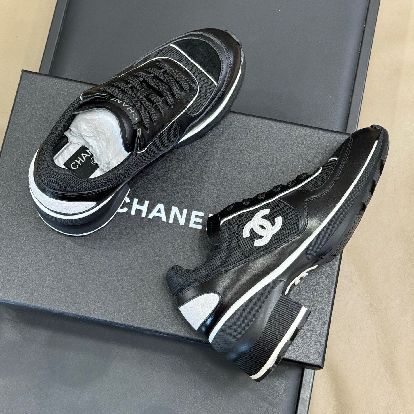 Chanel 2026 Sneaker Black mix White Leather Mesh 592919