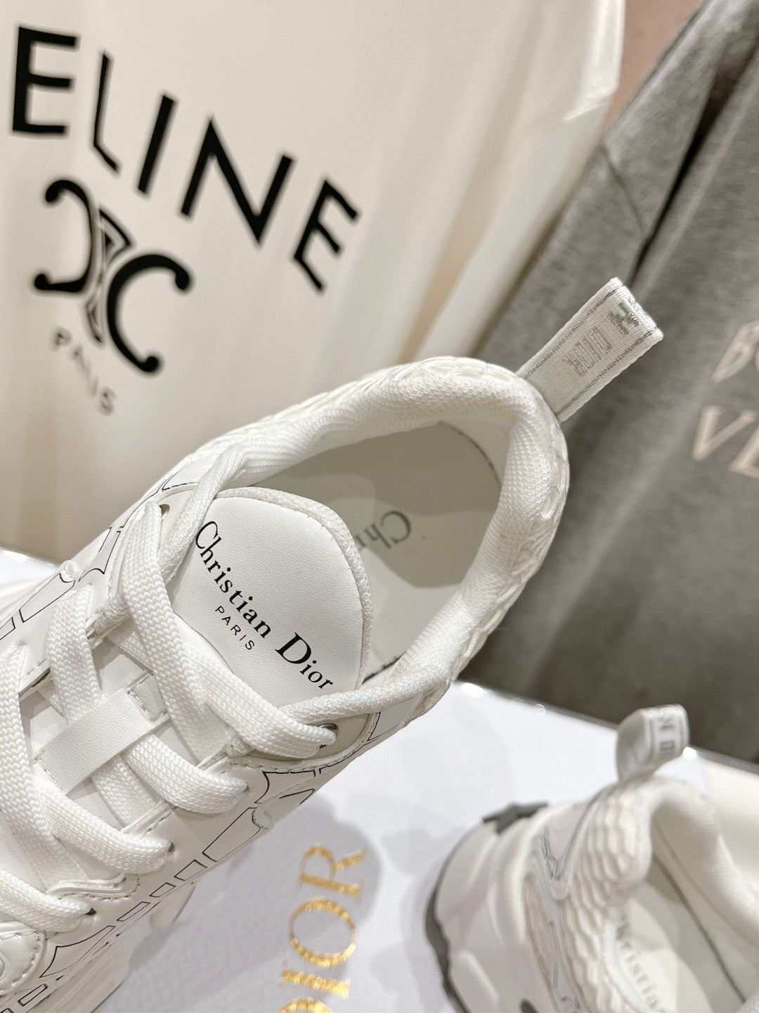 CD Vibe Sneaker White Grey Polyester Mesh Fabric And Cowhide