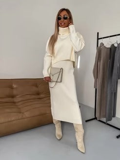 Two-Piece Set with Turtleneck Blouse & Midi Dress #VEV34969