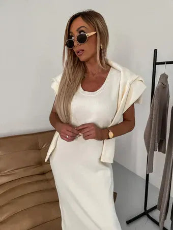Two-Piece Set with Turtleneck Blouse & Midi Dress #VEV34969