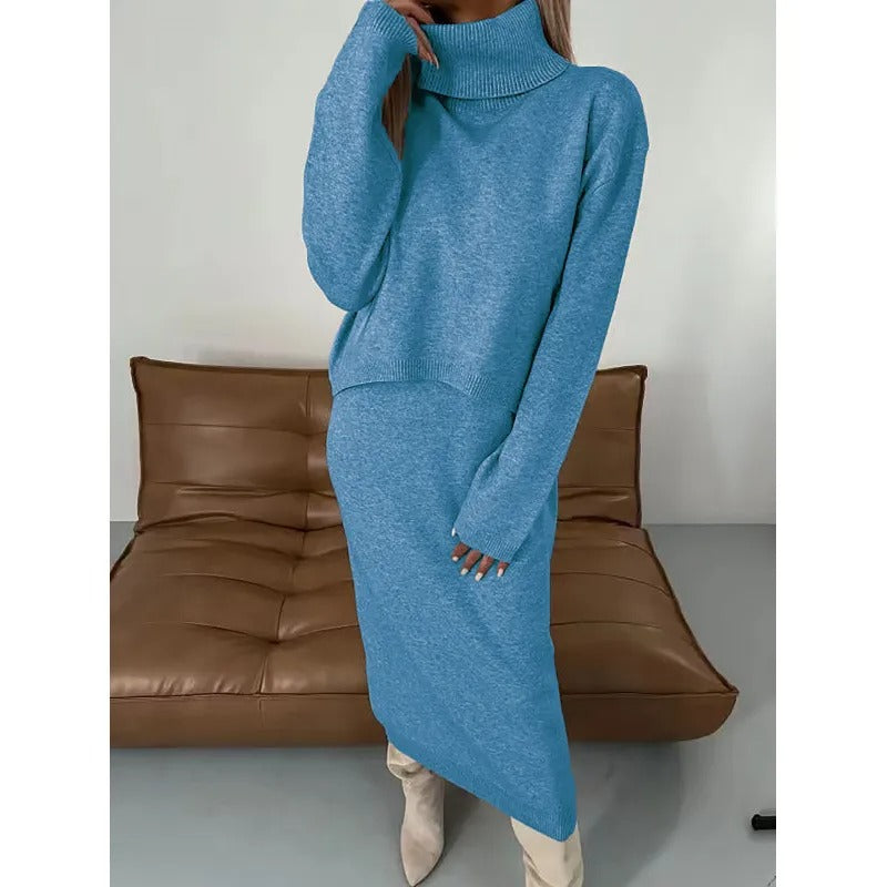 Two-Piece Set with Turtleneck Blouse & Midi Dress #VEV34969