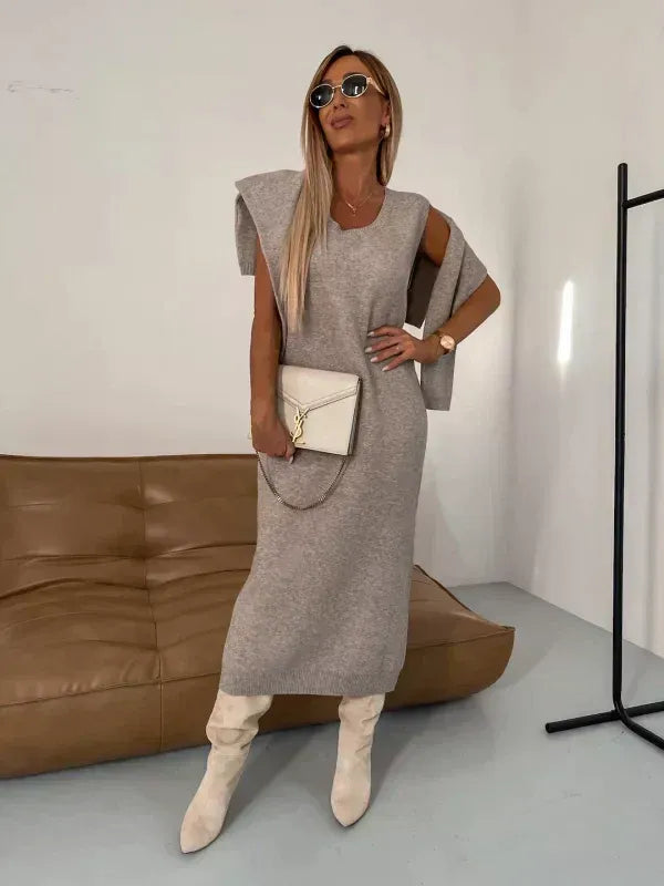 Two-Piece Set with Turtleneck Blouse & Midi Dress #VEV34969