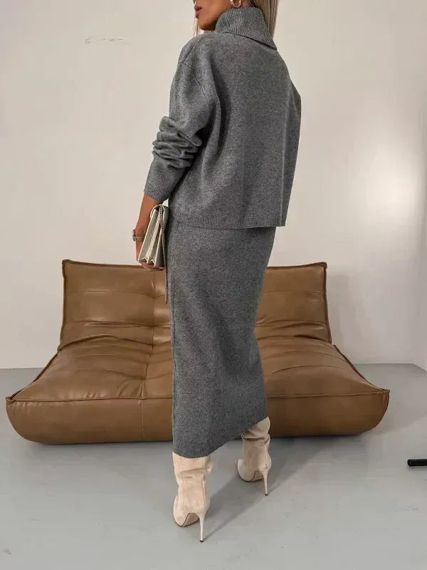 Two-Piece Set with Turtleneck Blouse & Midi Dress #VEV34969