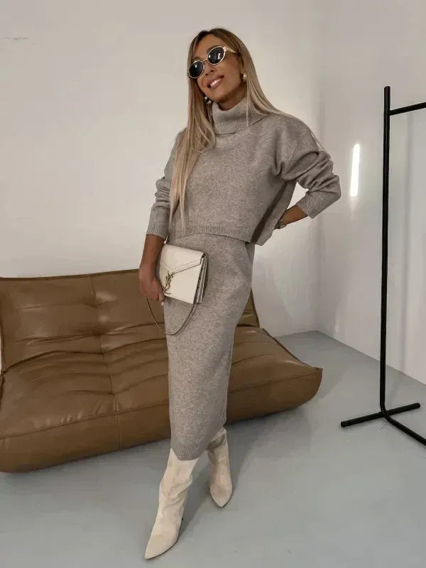 Two-Piece Set with Turtleneck Blouse & Midi Dress #VEV34969