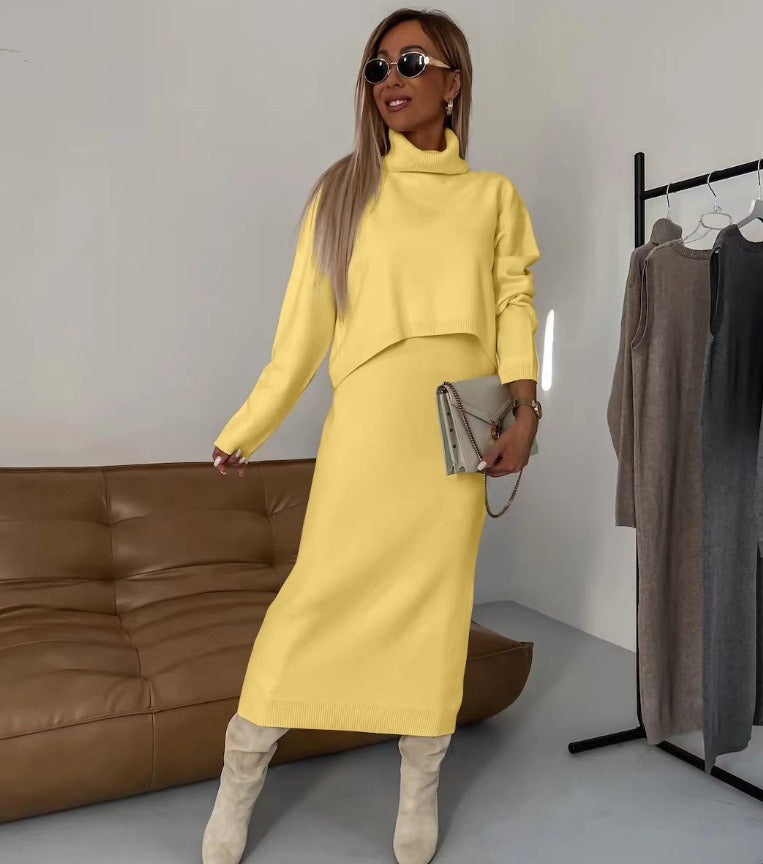 Two-Piece Set with Turtleneck Blouse & Midi Dress #VEV34969