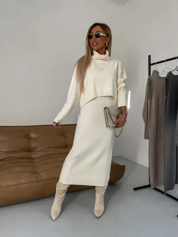 Two-Piece Set with Turtleneck Blouse & Midi Dress #VEV34969